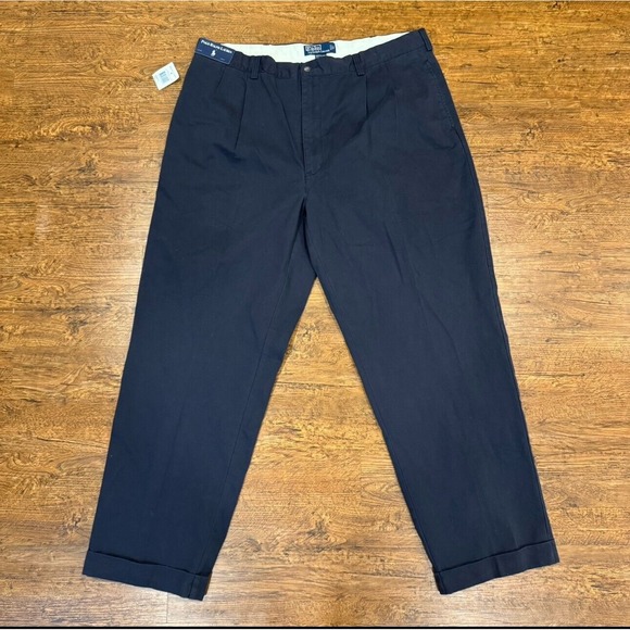 Vintage Polo Ralph Lauren Blue Hammond Classic Fit Pleated Chino Pants Men 40x30 - Picture 1 of 10